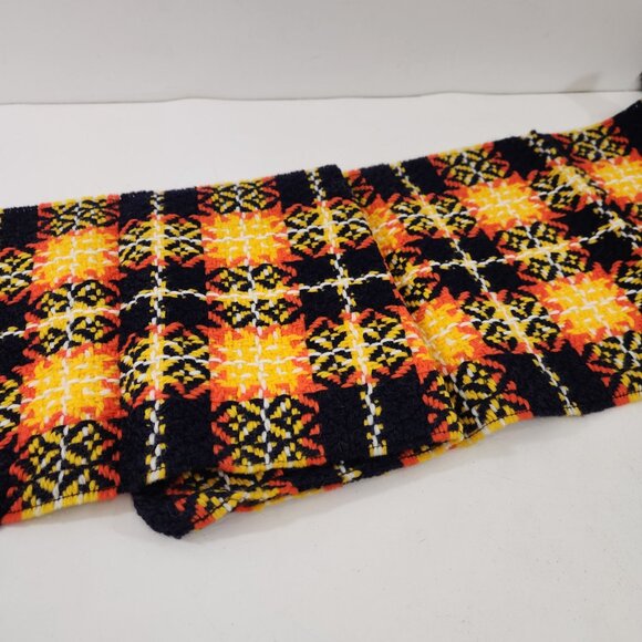 Vintage Wool Knit Scarf West Germany Orange Blue Yellow White Gradient Check - Picture 7 of 9